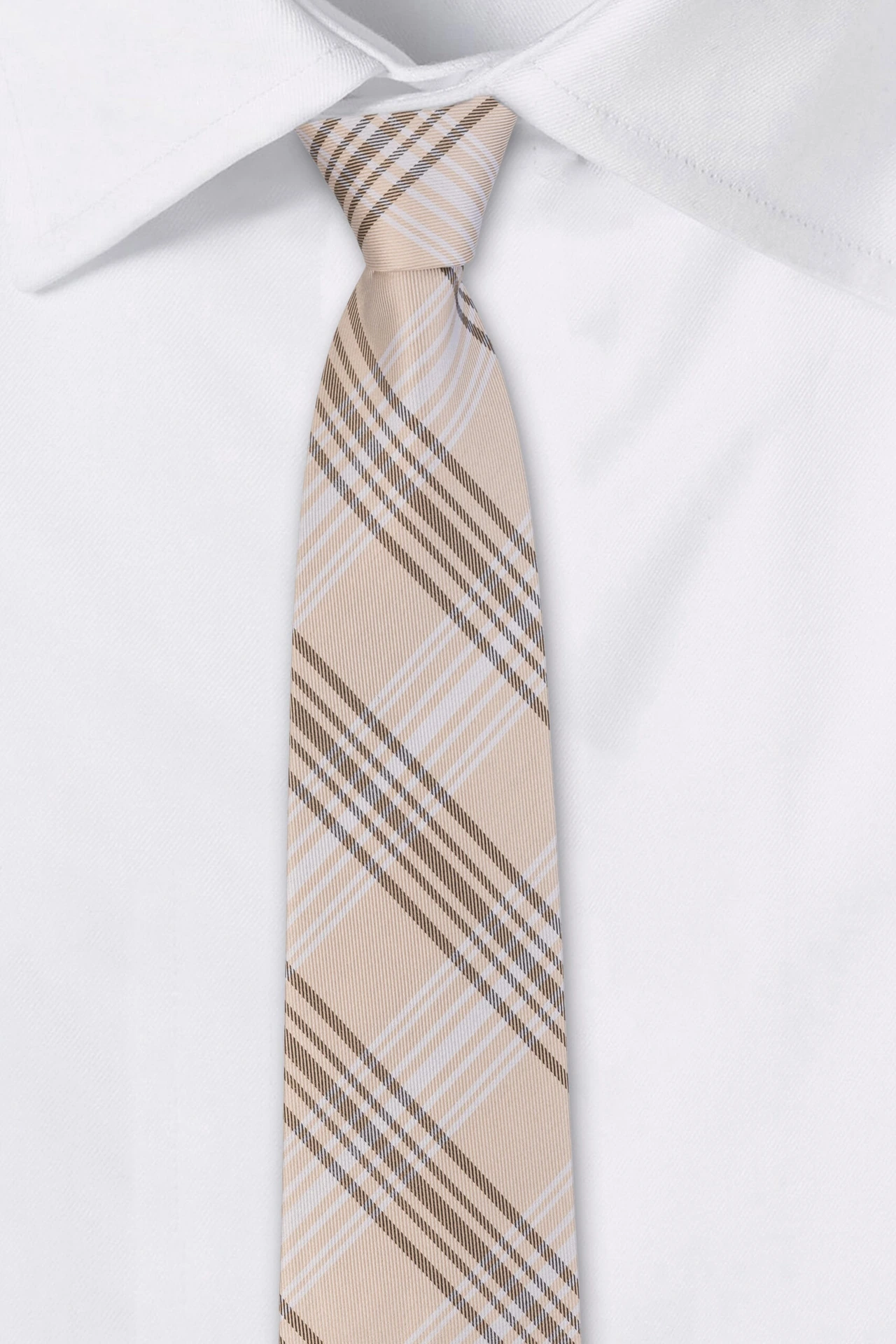 Cream Checkered Silk Necktie for Men