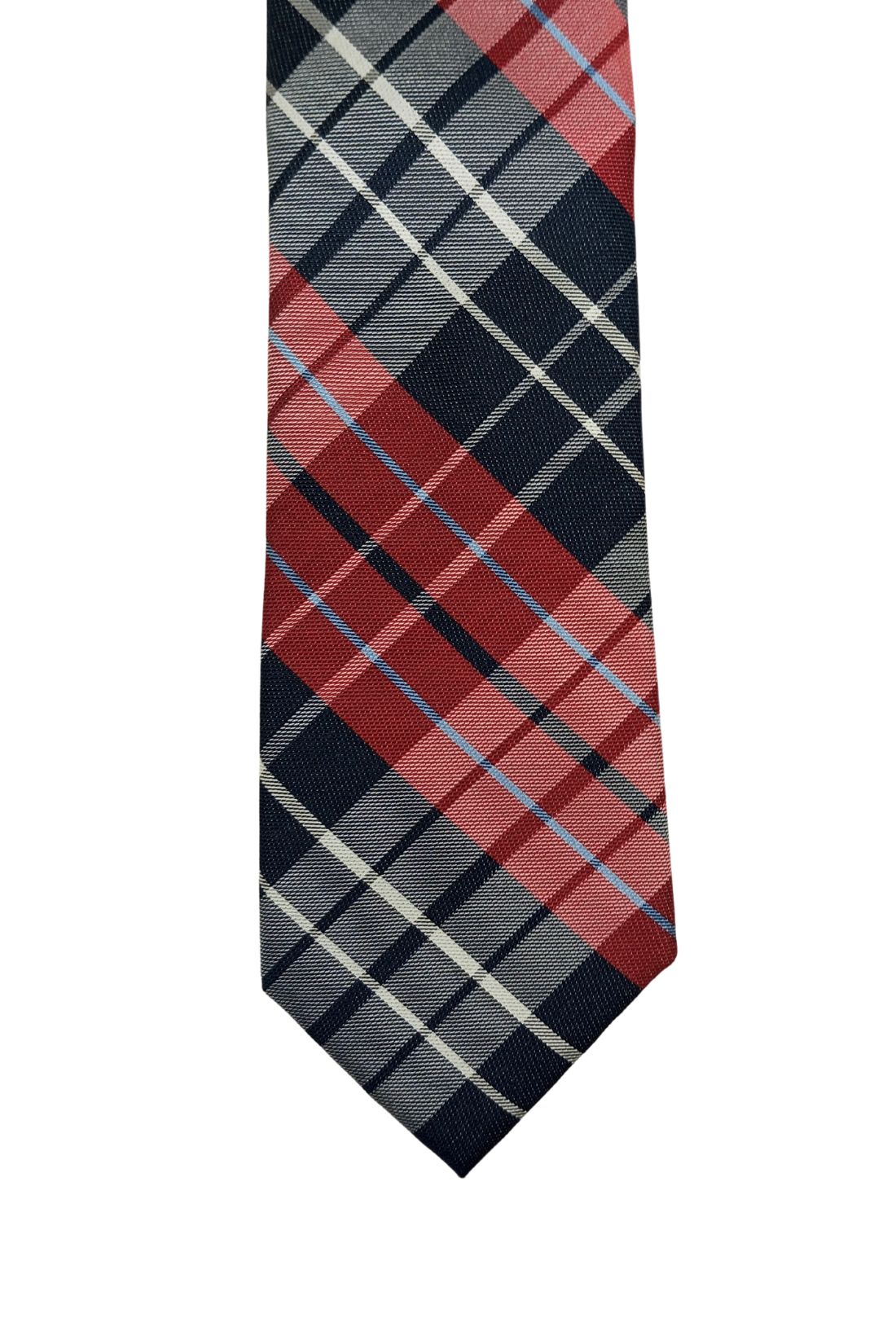 Red with Blue Checkered Silk Necktie for Men