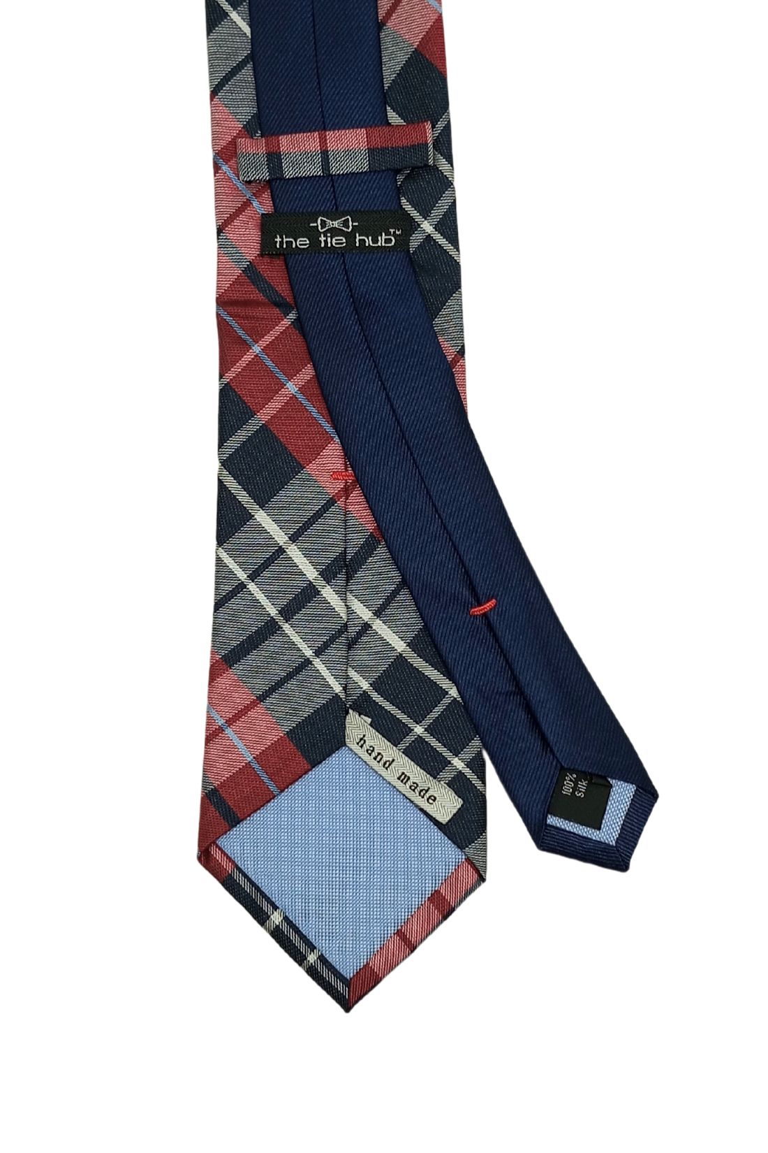 Red with Blue Checkered Silk Necktie for Men