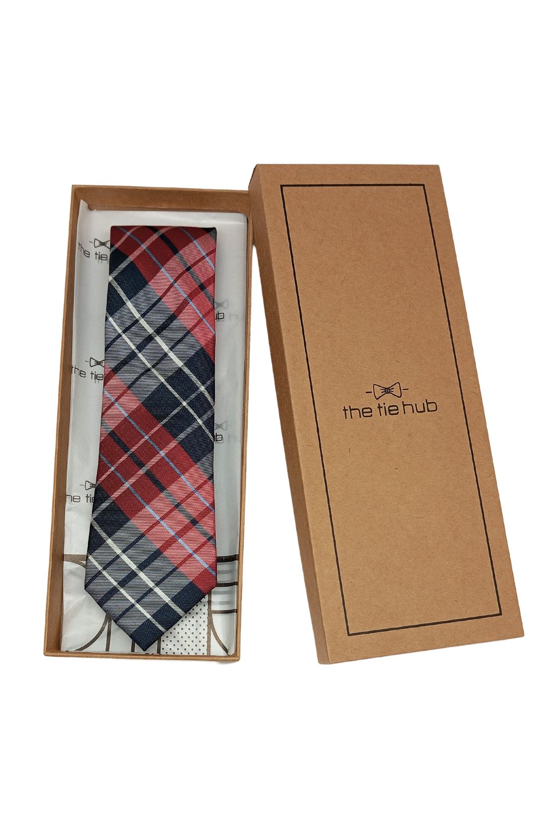 Red with Blue Checkered Silk Necktie for Men