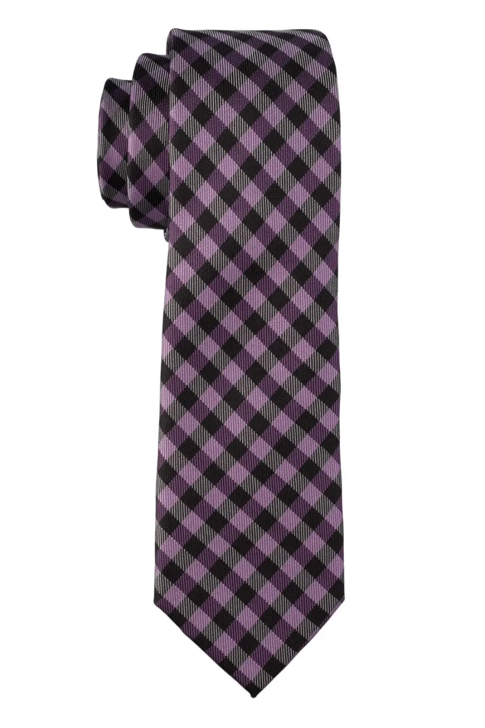 Purple with Black Checkered Silk Necktie for Men