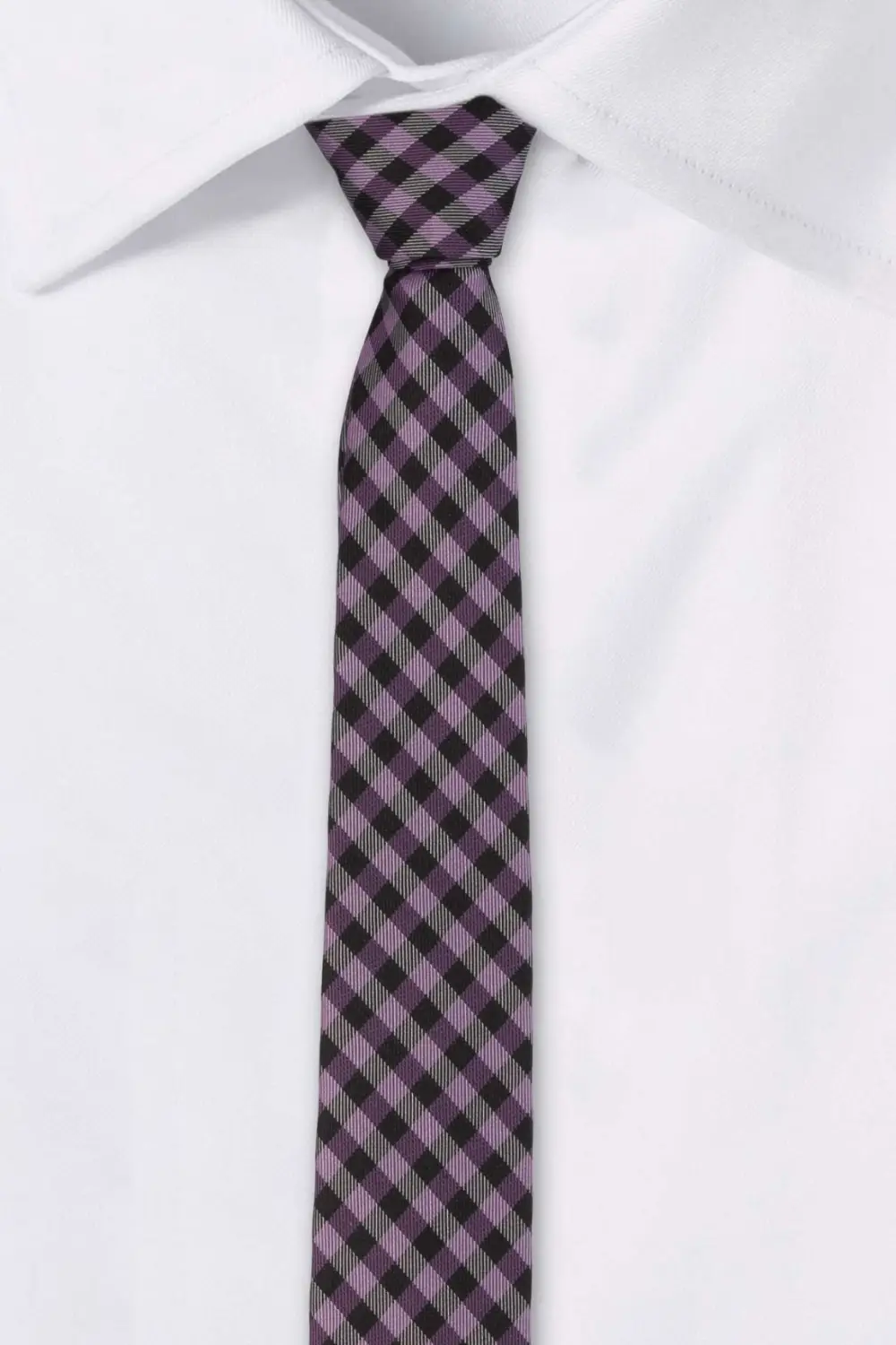 Purple with Black Checkered Silk Necktie for Men