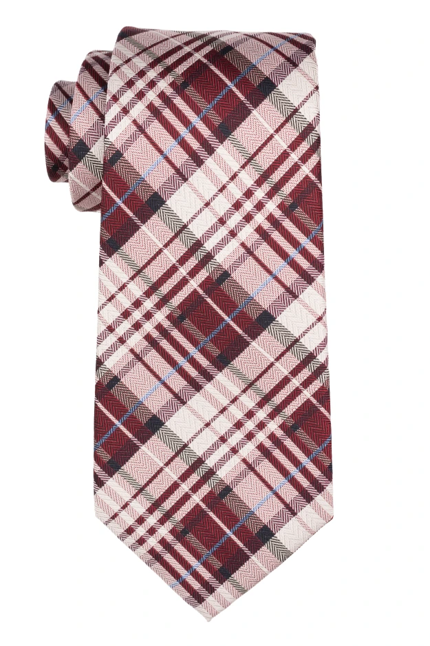 Burgundy with White Checkered Silk Necktie for Men