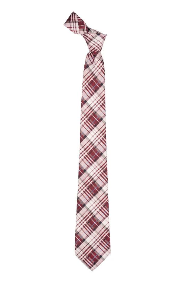 Burgundy with White Checkered Silk Necktie for Men