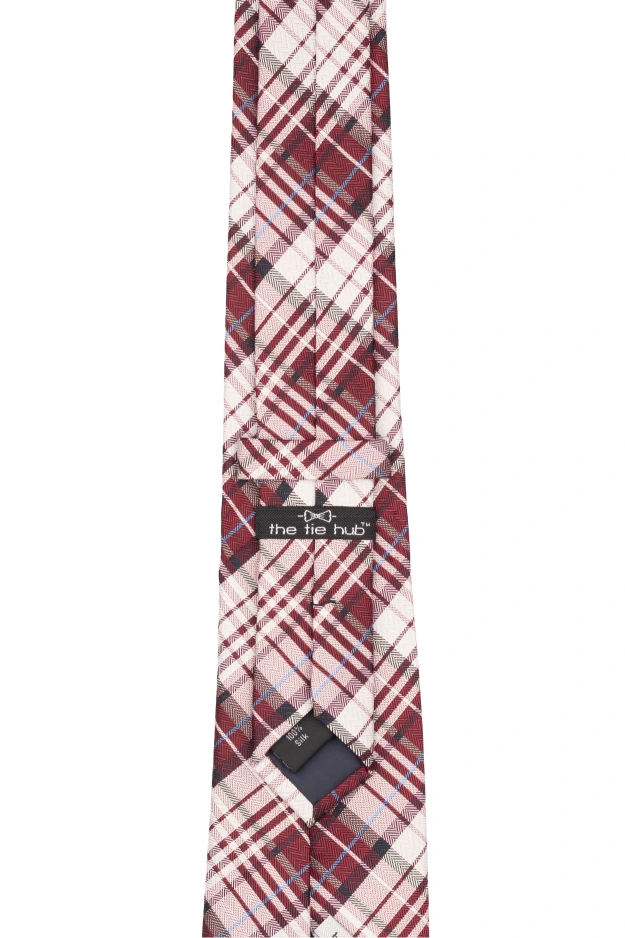 Burgundy with White Checkered Silk Necktie for Men
