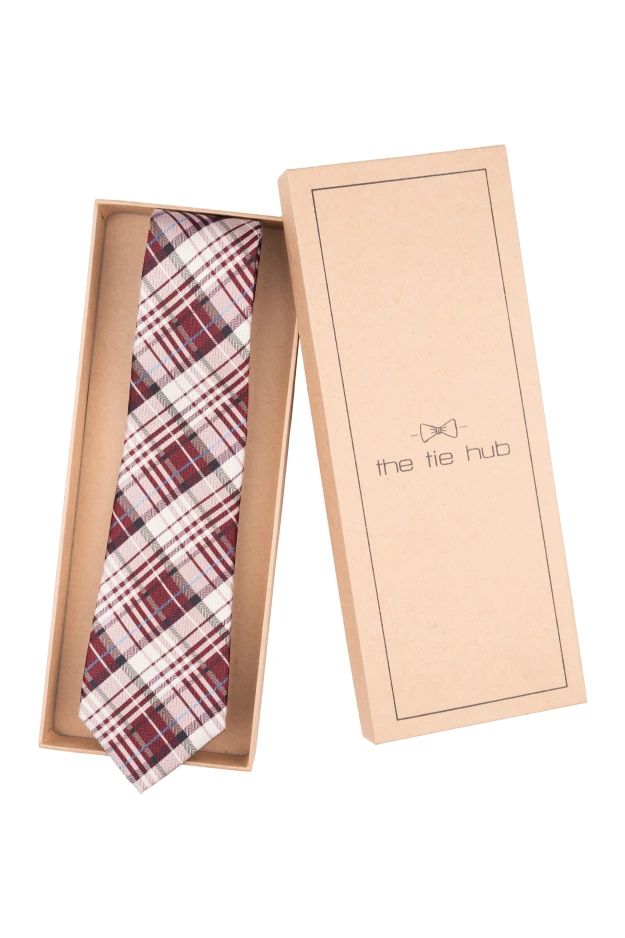 Burgundy with White Checkered Silk Necktie for Men