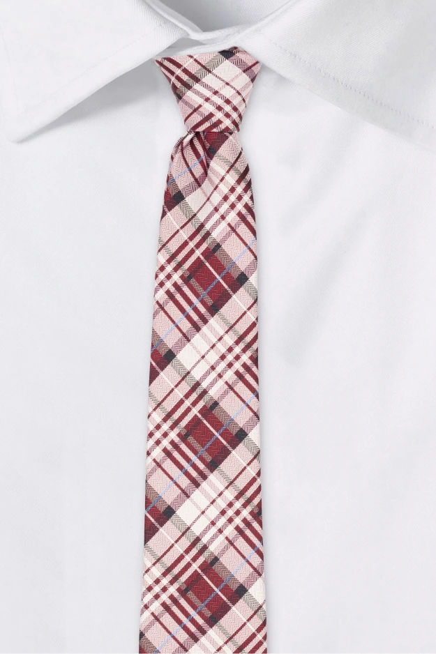 Burgundy with White Checkered Silk Necktie for Men