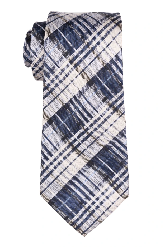 Blue with White Checkered Silk Necktie for Men