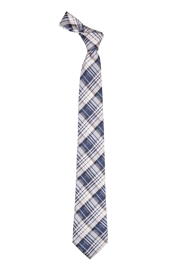 Blue with White Checkered Silk Necktie for Men