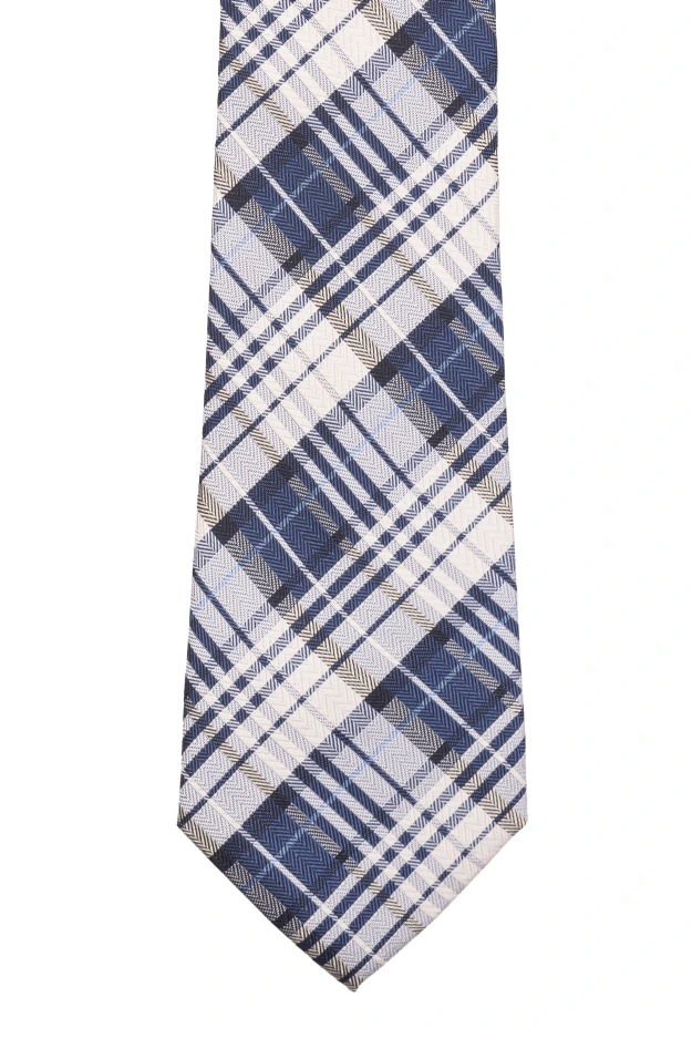 Blue with White Checkered Silk Necktie for Men