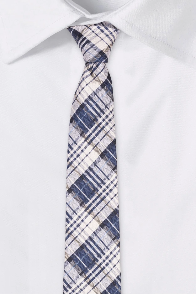 Blue with White Checkered Silk Necktie for Men