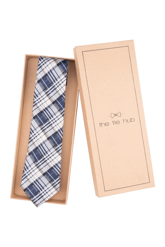 Blue with White Checkered Silk Necktie for Men