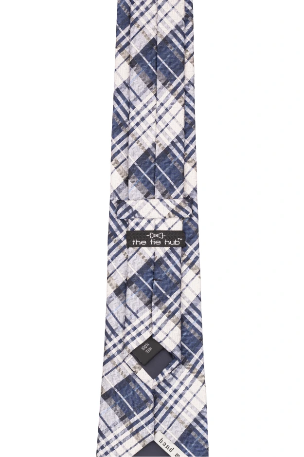 Blue with White Checkered Silk Necktie for Men