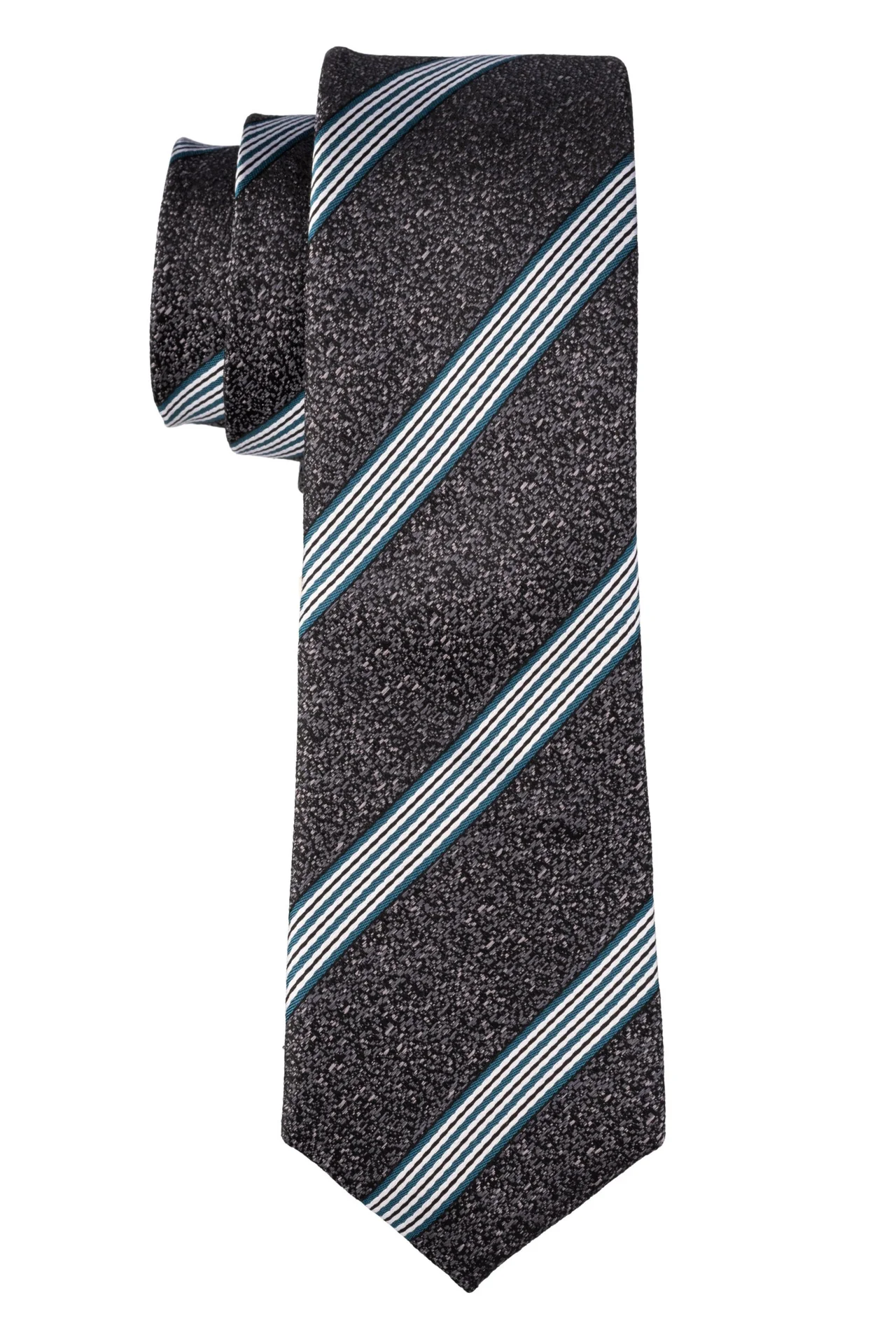 Grey with Blue Striped Silk Necktie for Men