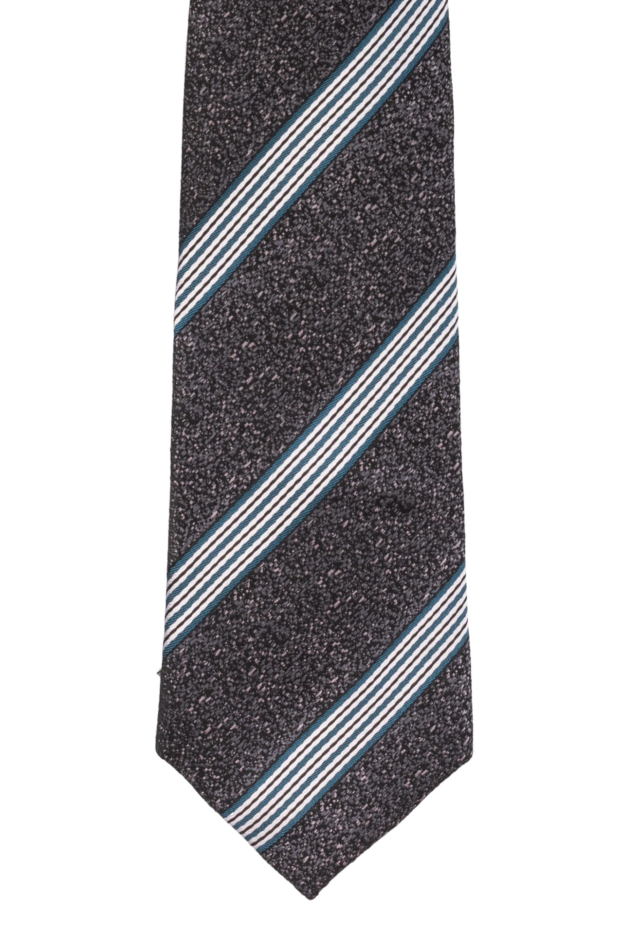 Grey with Blue Striped Silk Necktie for Men