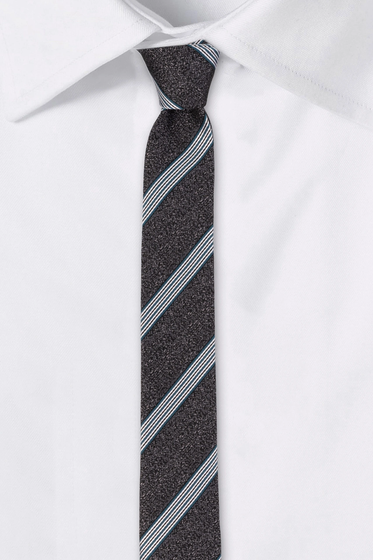Grey with Blue Striped Silk Necktie for Men