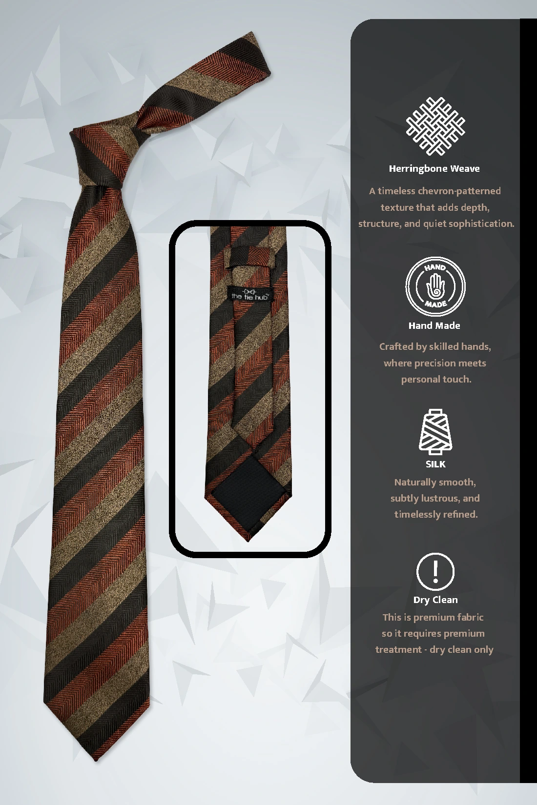 Brown Striped Silk Necktie for Men