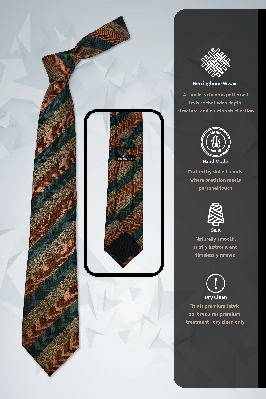 Green Striped Silk Necktie for Men