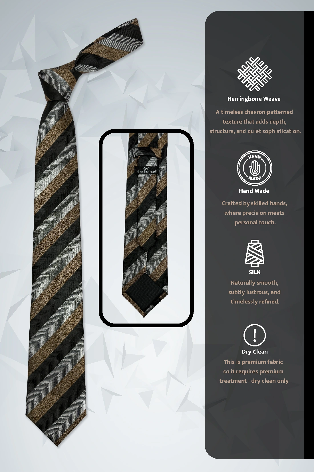 Black Striped Silk Necktie for Men