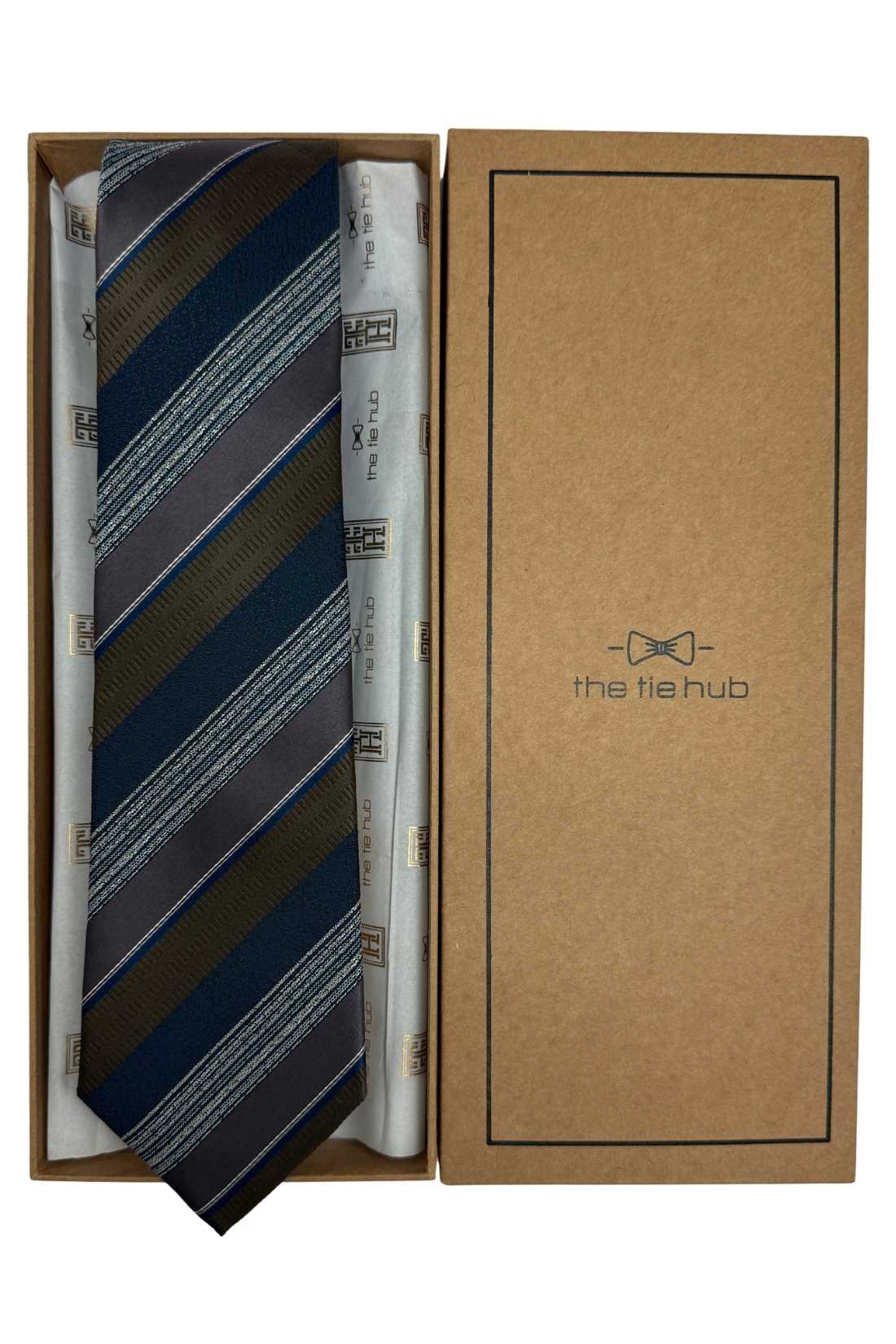 Navy Blue Striped Silk Necktie for Men