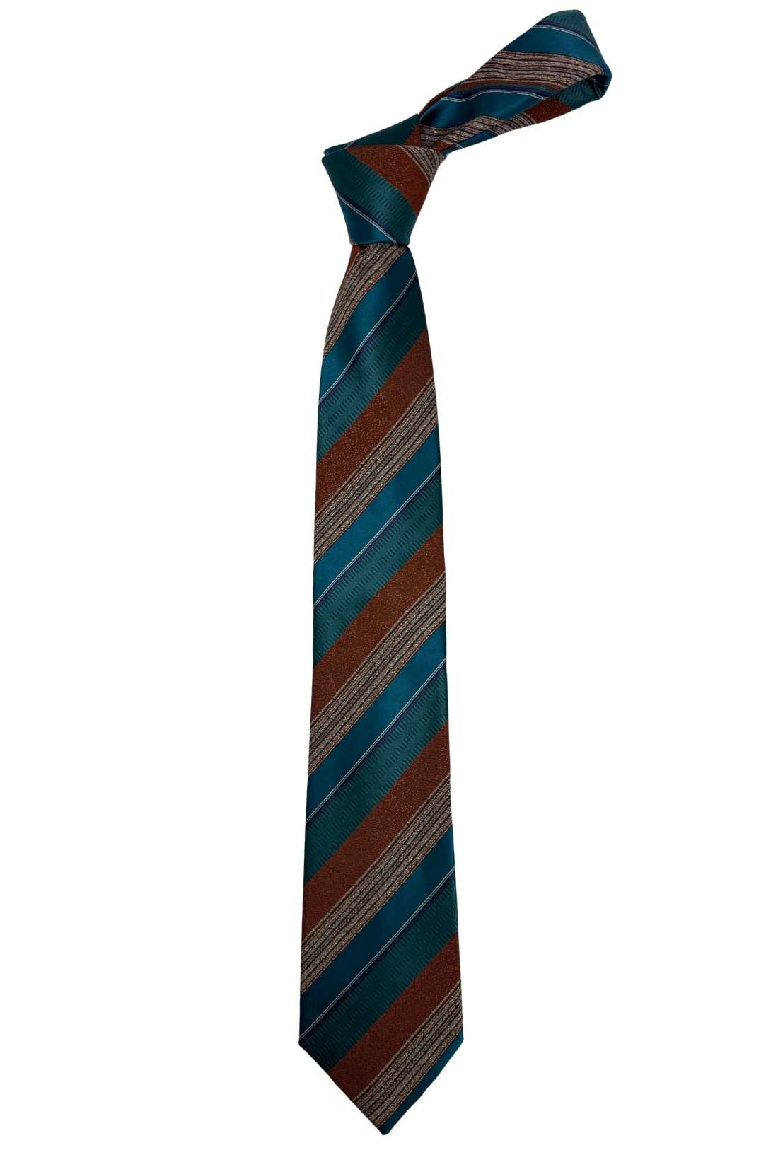 Teal Blue and Rust Striped Silk Necktie for Men