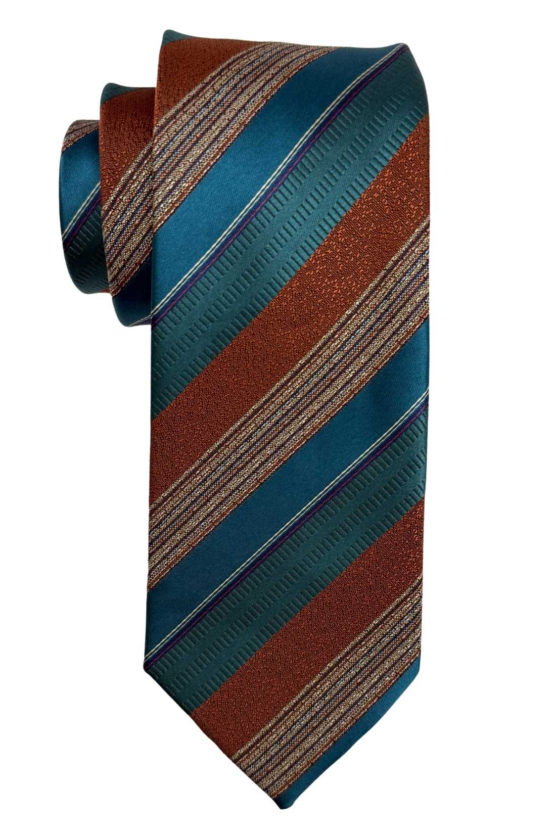Teal Blue and Rust Striped Silk Necktie for Men