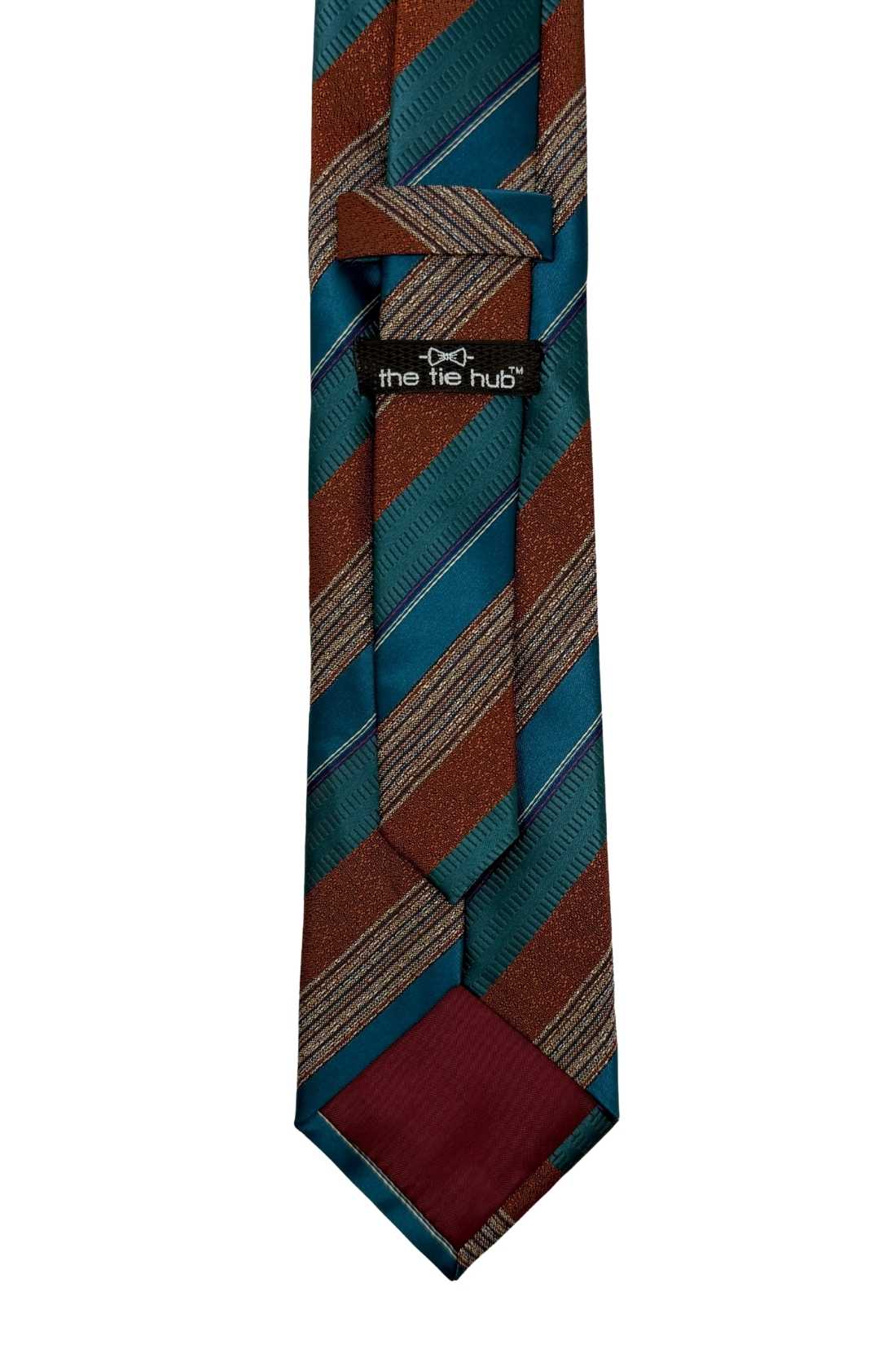 Teal Blue and Rust Striped Silk Necktie for Men