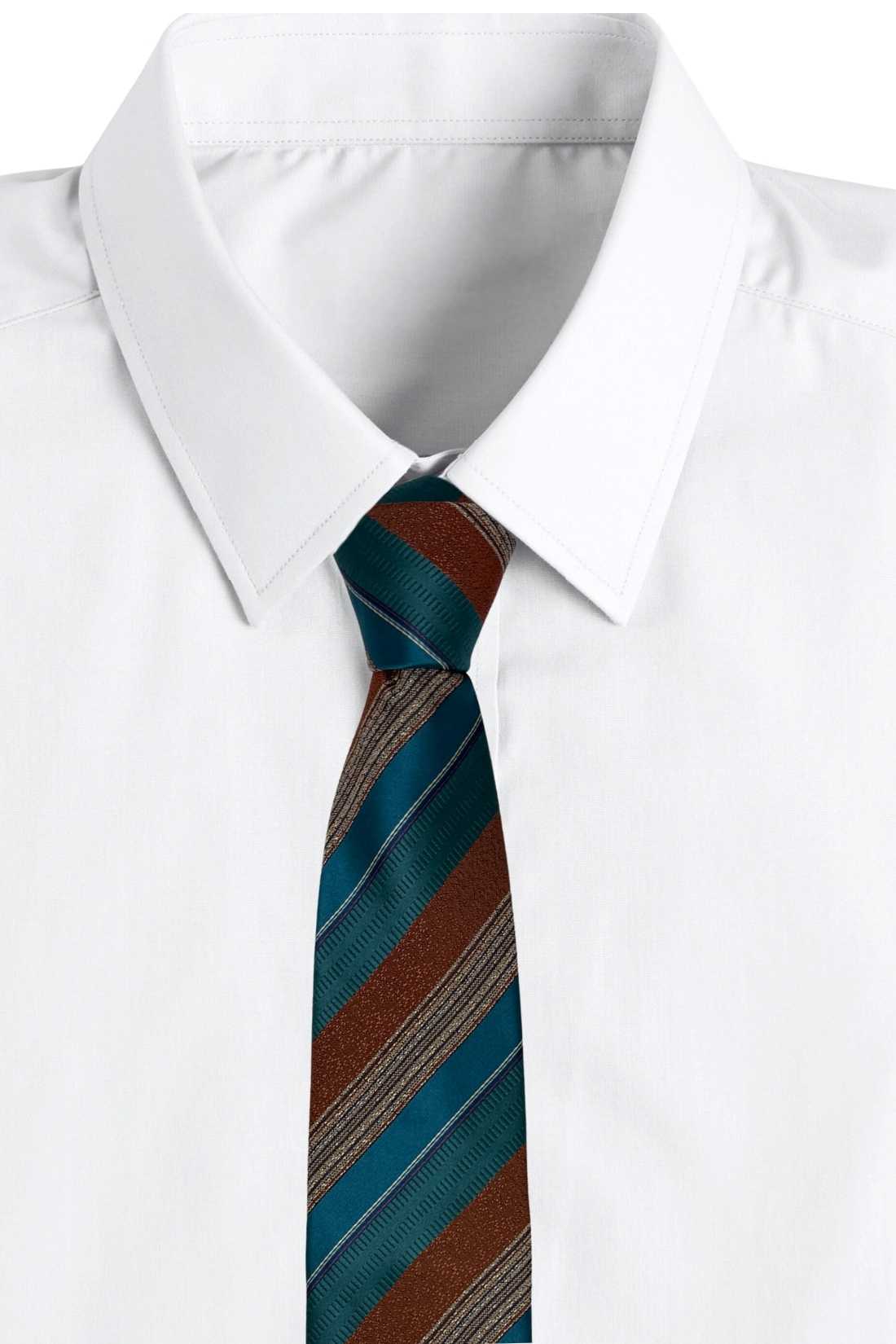 Teal Blue and Rust Striped Silk Necktie for Men