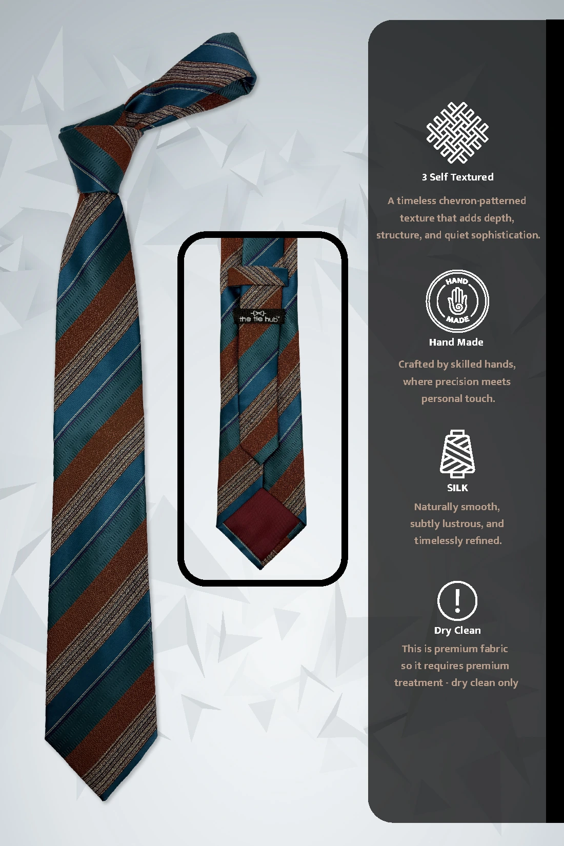 Teal Blue and Rust Striped Silk Necktie for Men