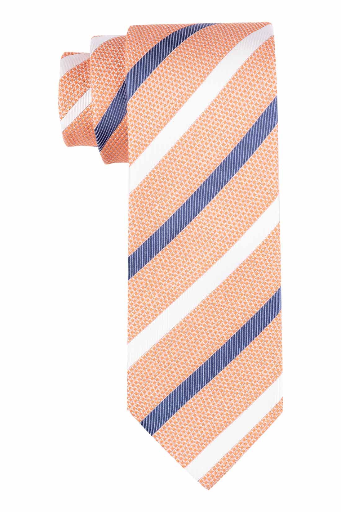 Orange with Blue Striped Silk Necktie for Men