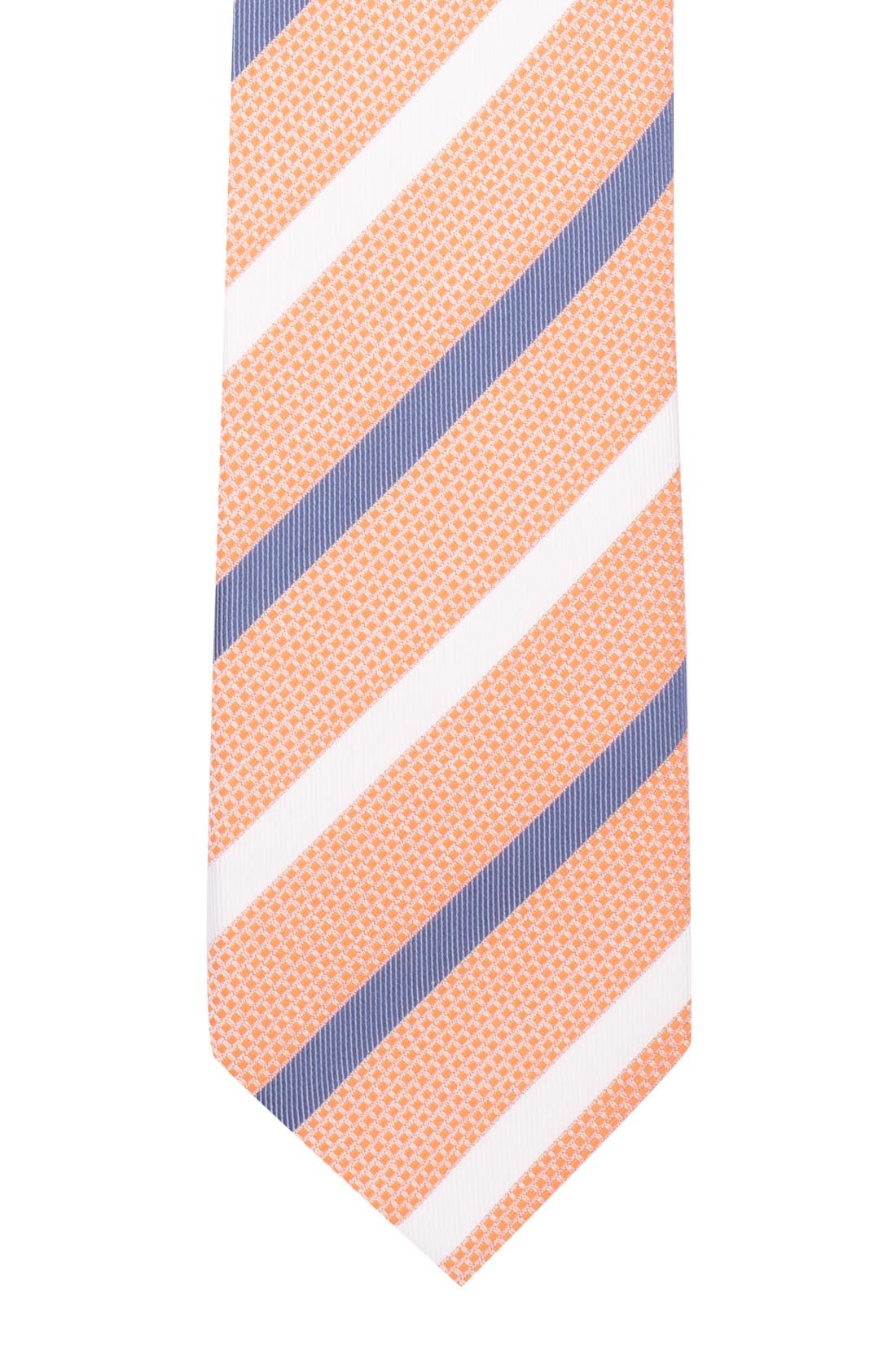 Orange with Blue Striped Silk Necktie for Men