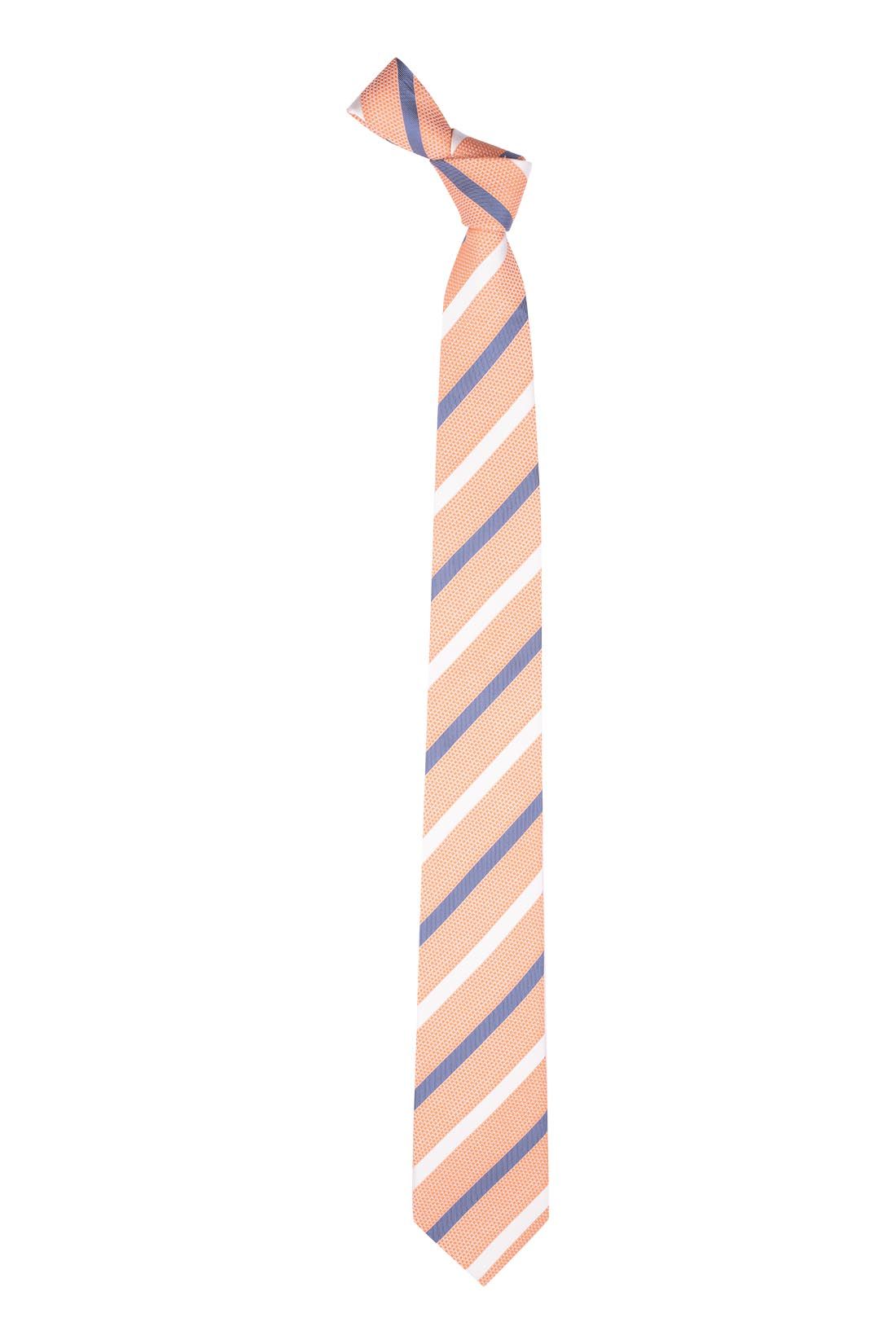Orange with Blue Striped Silk Necktie for Men