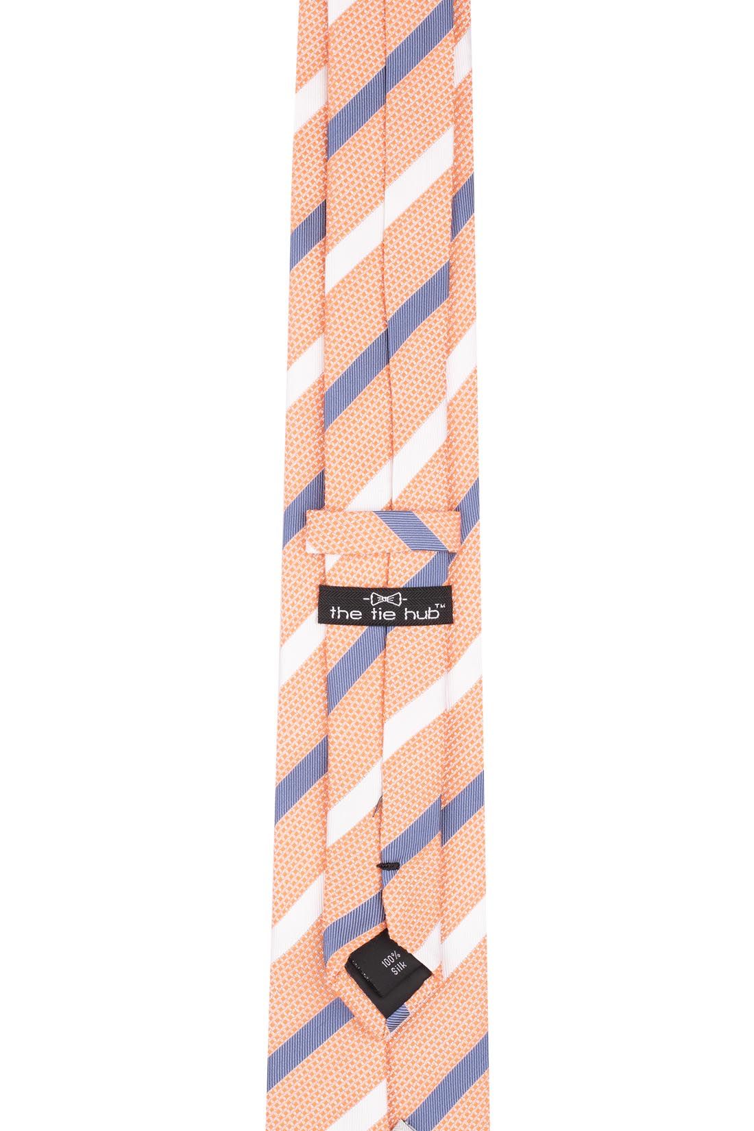 Orange with Blue Striped Silk Necktie for Men