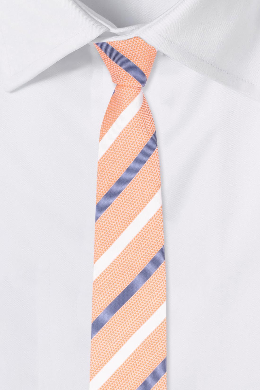 Orange with Blue Striped Silk Necktie for Men
