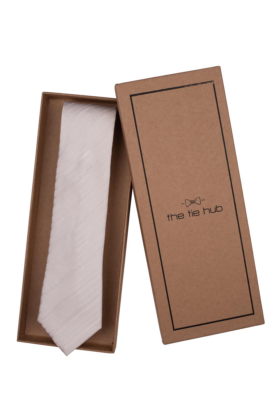 White Striped Silk Necktie for Men