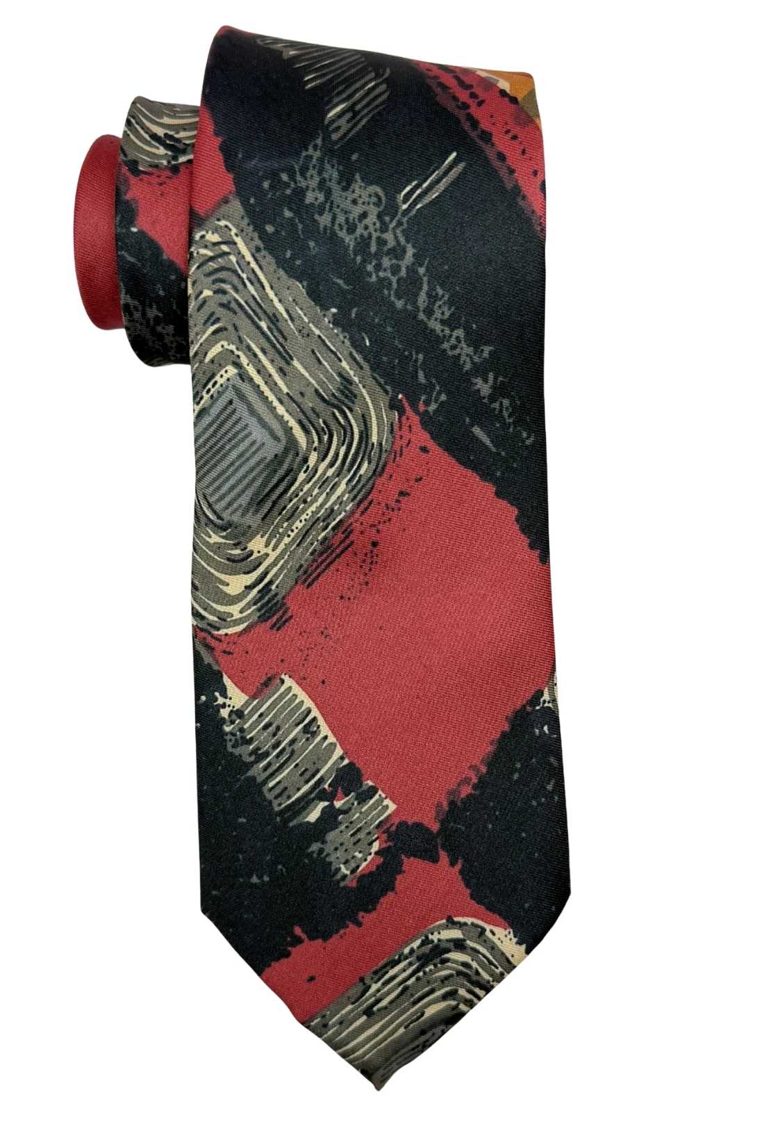 Black and Red Geometric Silk Necktie for Men