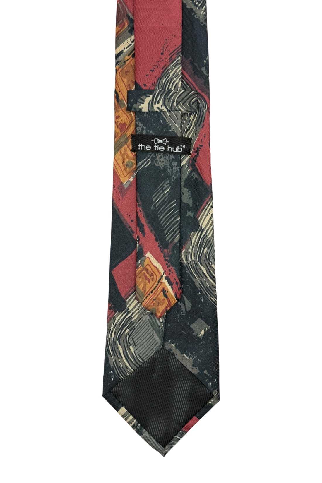 Black and Red Geometric Silk Necktie for Men