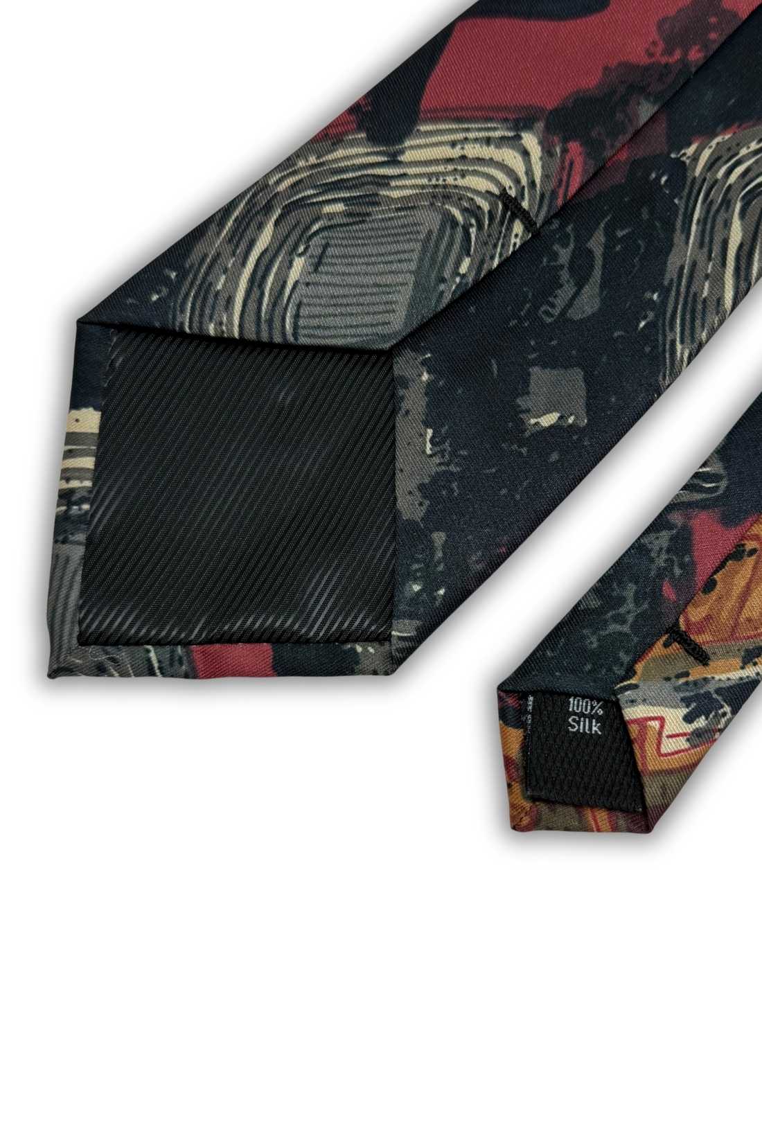 Black and Red Geometric Silk Necktie for Men