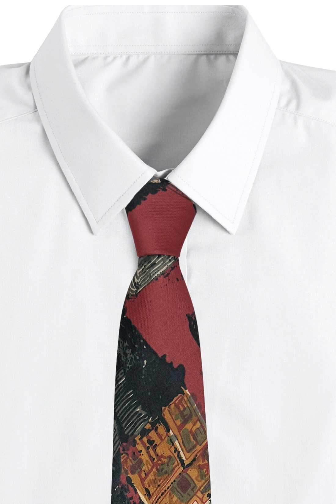 Black and Red Geometric Silk Necktie for Men