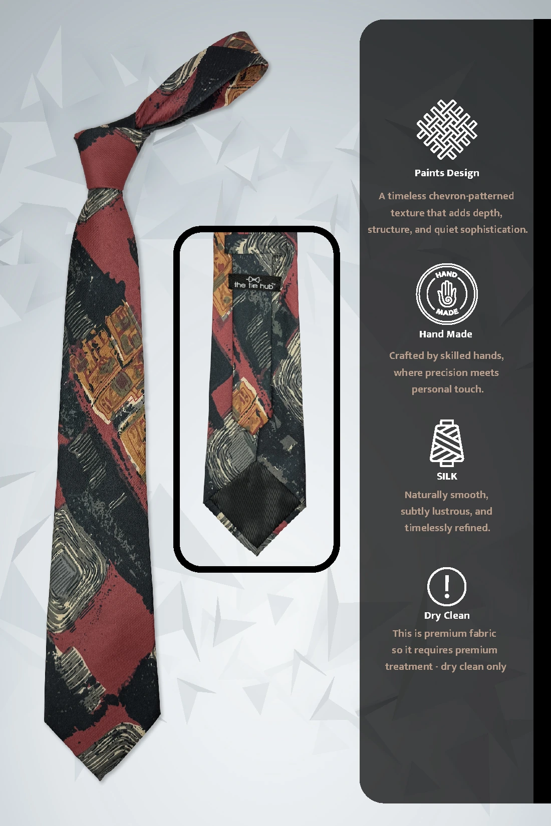 Black and Red Geometric Silk Necktie for Men