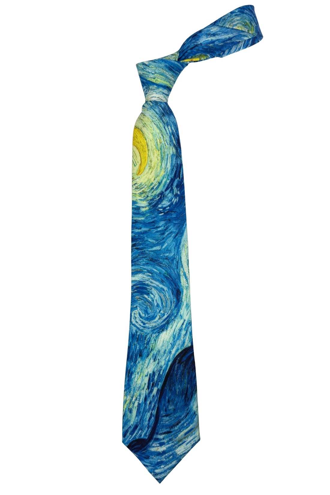 Blue and Yellow Geometric Silk Necktie for Men