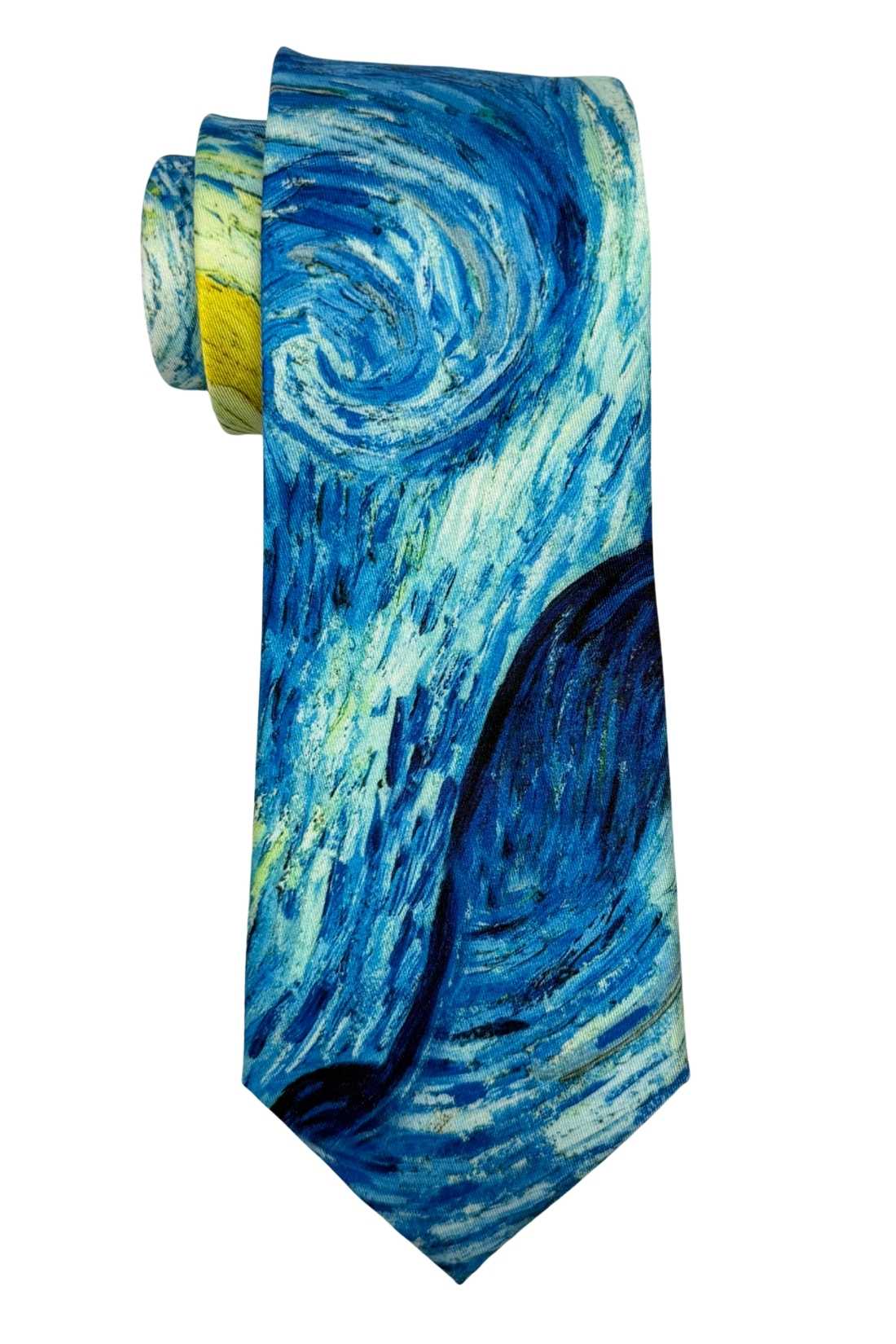 Blue and Yellow Geometric Silk Necktie for Men