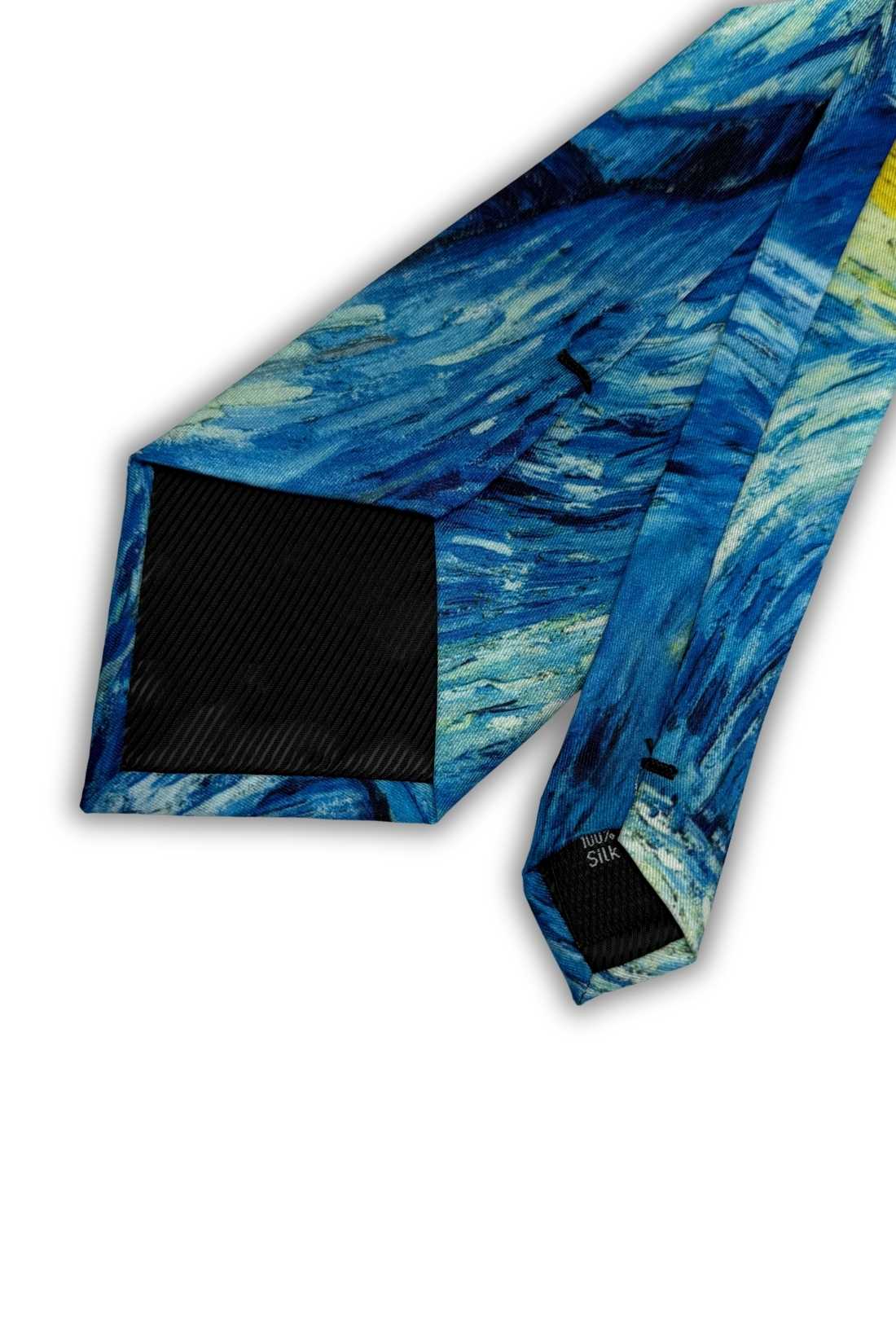 Blue and Yellow Geometric Silk Necktie for Men