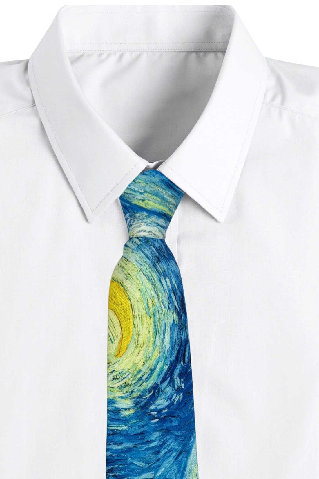 Blue and Yellow Geometric Silk Necktie for Men