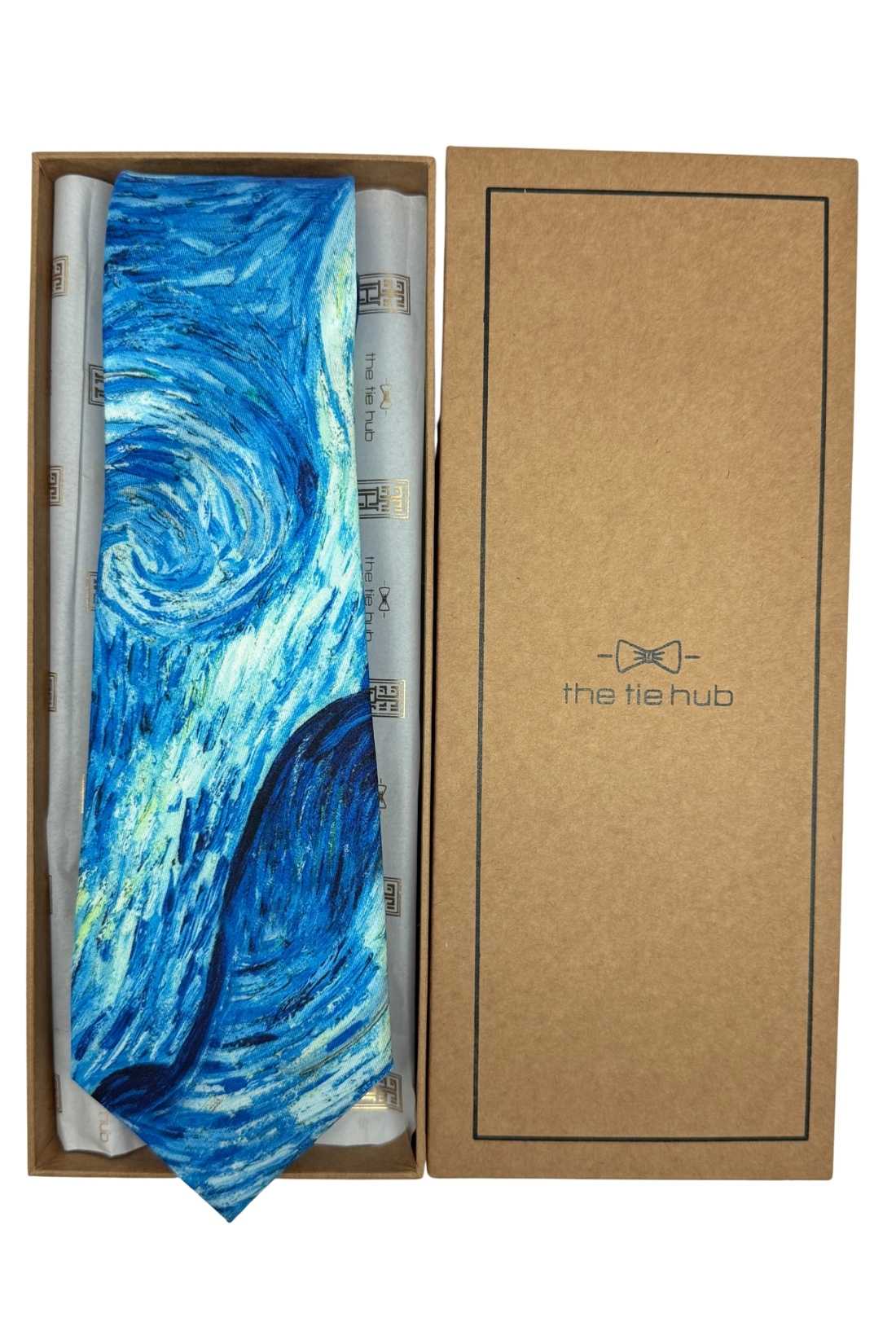 Blue and Yellow Geometric Silk Necktie for Men
