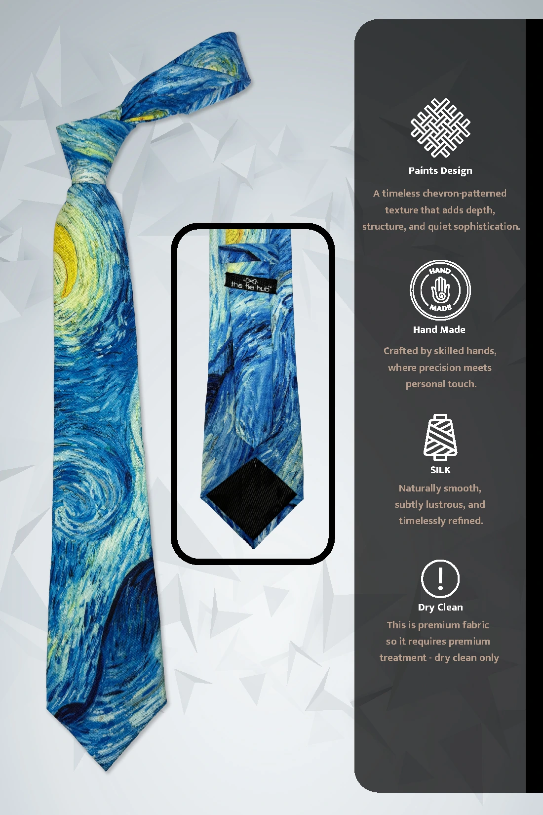 Blue and Yellow Geometric Silk Necktie for Men