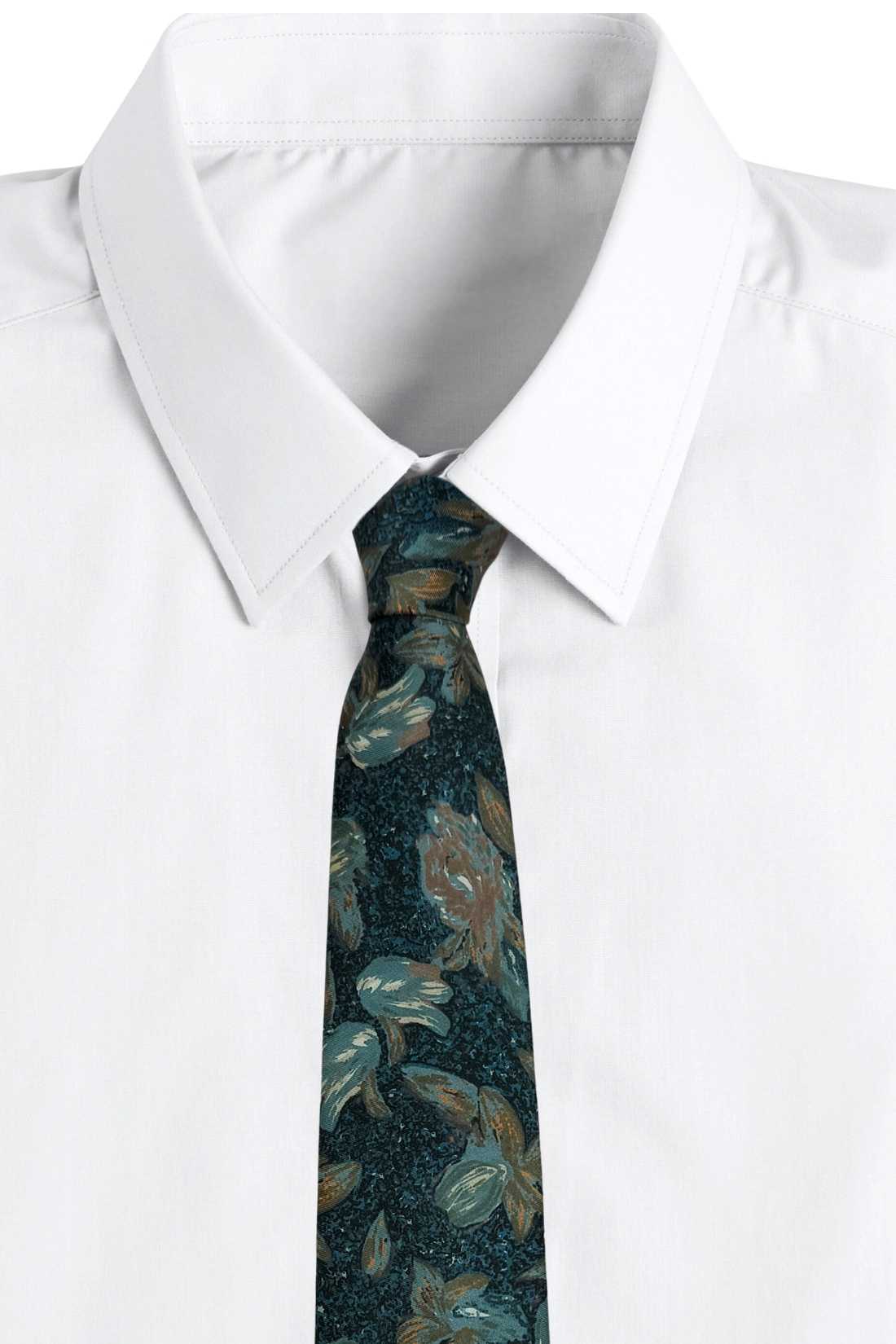 Teal Blue Floral Silk Necktie for Men