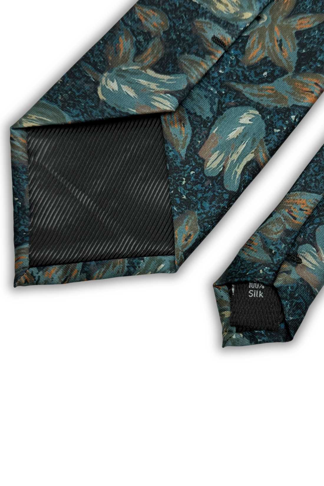 Teal Blue Floral Silk Necktie for Men