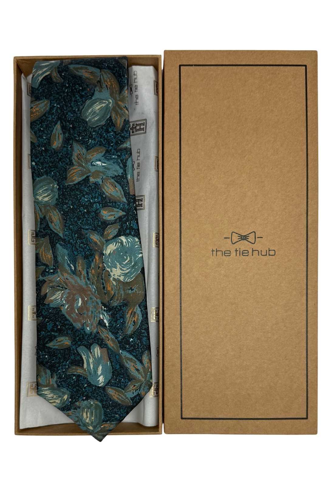 Teal Blue Floral Silk Necktie for Men