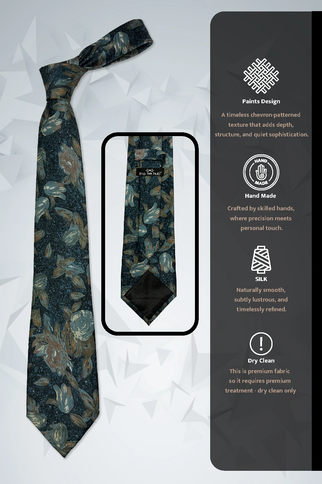 Teal Blue Floral Silk Necktie for Men